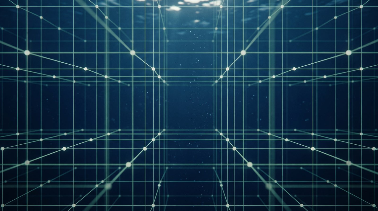 A structured lattice of light suspended in deep navy water